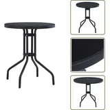 Gartentisch Schwarz 80 Cm Stahl Und Glas - Gartentisch - Runder Tisch - Edelstahltisch - Glastisch - Outdoortisch