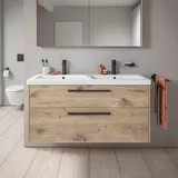 Duravit D-Code Waschtischunterschrank 120 cm mit Keramik-Doppelwaschtisch, mit 2 Auszügen, Griff schwarz, Badmöbel,
