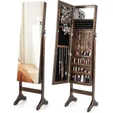Costway - Schmuckschrank Mit Ganzkoerperspiegel Und Kleinem Schminkspiegel, Schmuck Spiegelschrank Neigungsverstellbar Und Abschliessbar, Für Makeup Braun