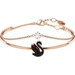 Armreif SWAROVSKI "Swarovski Iconic Swan, Schwan, 5678048" Gr. M, schwarz (roségoldfarben, kristallweiß, schwarz, kristallweiß, schwarz), Armbänder, Damen, M, Metall, mit Swarovski Kristall und Emaille