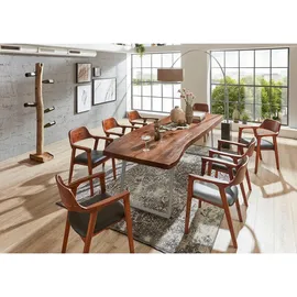 sam möbel gmbh Esstisch Baumkante Akazie nussbaum 300 x 100 schräges U-Gestell silber HALMSTAD - Braun, Holz, Echtholz,Akazie, Rechteckig,Rechteckig, U-Form, 300x79x100 cm, Esszimmer, Tische, Esstische