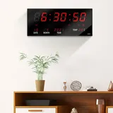 Digitale Led-wanduhr Mit Rotem Kalender – Elektronische Uhr Mit Speicherfunktion, Nachtlicht Und Individuell Anpassbarer Led-beleuchtung Für Das Wohnzimmer – Material: Kunststoff – Abmessungen: 36 X 1
