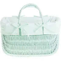 thewickerstories Einkaufskorb aus Weide, Weidenkorb in weiβ, oval, Bügelkorb mit Garnierung, Geschenkkorb - Grün