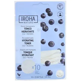 Iroha Nature Feuchtigkeitsspendende und beruhigende Toner-Pads mit Cica und Blaubeeren 10 Stück