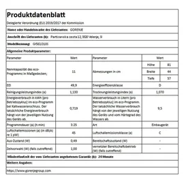 Gorenje G400 GI561D10S Einbau-Geschirrspüler (teilintegrierbar, 448 mm breit, Edelstahl)
