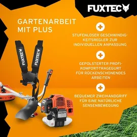FUXTEC Benzin Motorsense Multitool Trimmer mit 62cc 3,5PS Leistung, 2-Takt - Profi-Tragegurt Rasentrimmer, Freischneider fs Faden - Easy Starter