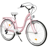 Milord. 28 Zoll 7-Gang Rosa Komfort Fahrrad mit Rückenträger, Hollandrad, Damenfahrrad, Citybike, Cityrad, Retro, Vintage