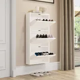 YITAHOME Schuhschrank, Metall Schuhregal Schuhkipper mit 3 Magnet Klappen Schuhaufbewahrung Weiß Front Hochglanz Schuhablage Flurschrank für Korridor Eingangsbereich