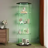 UnboxG 5-eckige Eckvitrine mit LED Beleuchtung Glasvitrine 1-türig mit 4 Ebenen schwarzer Bodenplatte Standvitrine für Wohnzimmer Esszimmer 60 x ... - Schwarz