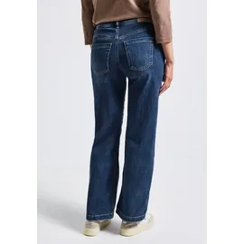 STREET ONE Schlagjeans blau (mid blau soft washed), Jeans 79% Baumwolle, 15% Polyester, 4% Elastomultiester, 2% Elasthan, unifarben, lang, Jeans, mit Stretch, Topseller
