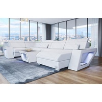 Sofa Dreams Wohnlandschaft Ledersofa Catania U Form Couch Leder Sofa, mit LED, wahlweise mit Bettfunktion als Schlafsofa, Designersofa weiß
