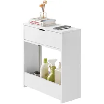 SoBuy Nischenregal Nischenschrank schmales Regal Badezimmerschrank Badschrank mit 1 offener Ablage und 1 Klappe Kommode MDF Weiß