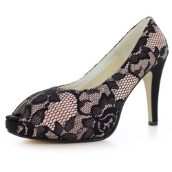White Lady 715 Vintage Peeptoe-Pumps mit verstecktem Plateau Peeptoepumps schwarz 38