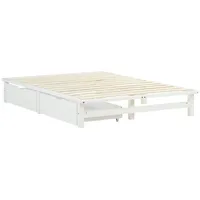 Homestyle4u Holzbett Doppelbett 140x200 inkl. Lattenrost und 2xBettkasten Bett Palettenbett (Komplettset) weiß
