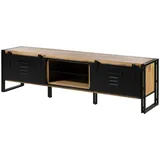 MASSIVMOEBEL24.DE TV-Board Mango 200x45x55 natur lackiert / Metall schwarz BLACKBURN #101 | 2 Jahre Gewährleistung - mind. 14 Tage Rückgaberecht | Beige