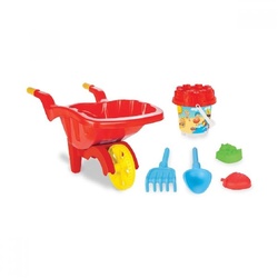 Pilsan 6-tlg. Sandspielzeug-Set 06173 Schubkarre Förmchen Eimer Schaufel Rechen rot