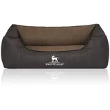 Knuffelwuff Orthopädisches Hundebett Outback aus laser-gestepptem Kunstleder schwarz/ gelb M-L