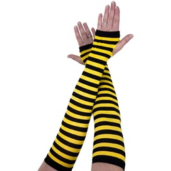 Metamorph Kostüm Fingerlose Bienen-Handschuhe, Lange Handschuhe ohne Finger im Biene-Maja-Look gelb