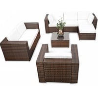 XINRO erweiterbares 23tlg. Polyrattan Lounge Möbel Set Ecksofa - braun-Mix - Sitzgruppe Garnitur Gartenmöbel Lounge Set XXL - inkl. Lounge Ecke + Sessel + Hocker + Tisch + Kissen