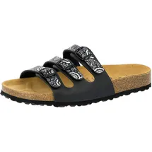 LICO Bioline Flower Pantoletten, Schwarz Silber, 39 EU