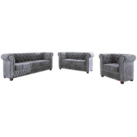 s-style möbel Harwell Sofa 3-Sitzer Chesterfield-Sofa für Wohnzimmer Lounge Couch mit verchromten Füßen Möbel Freistehende Polster Sofas & Couches Couchgarnitur Hellgrau 203 x 86 x 72 cm