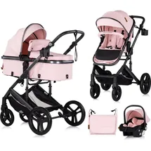 Chipolino Kinderwagen 3 in 1 Amore Babyschale Adapter Wickeltasche Fußabdeckung pink
