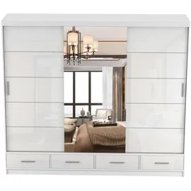 fabryka mebli idźczak Schwebetürenschrank Kleiderschrank 250 cm Weiß/Weiß semigloss mit Spiegel Florence - weiß