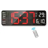 Lafocuse Digitale Wanduhr LED Groß Display 32cm, Digitaluhr mit Fernbedienung, Temperaturanzeige, Datum, Wecker, Helligkeit Regelbar, 12/24HR, Einfach zu Lesen für Wohnzimmer Küchen Büro, Rot