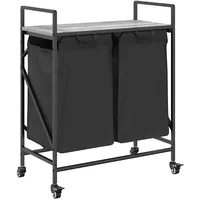 VidaXL Wäschekorb 2 Fächer mit Rollen Grau Sonoma