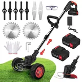 Rasentrimmer mit Akku 21V, Elektrischer Rasentrimmer mit 3 Messertypen, Freischneider akku, 2x2000mAh, Rasenkantenschneider mit Verstellbarer Griff für Garten und Rasen Trimmen