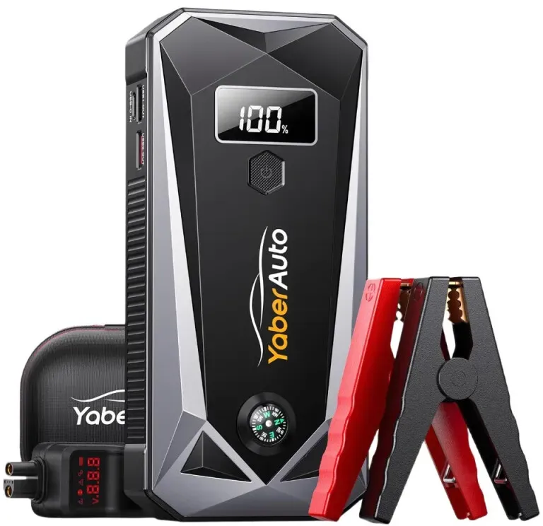 YaberAuto 5500A Starthilfe für Autobatterien für alle Benzin-/10,0L-Dieselmotoren, 99,16Wh tragbares Starthilfegerät mit Sicherheitskabeln, Licht