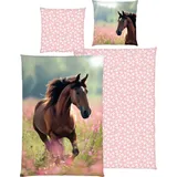 Herding Kinderbettwäsche Wendebettwäsche "Pferd", Renforcé, Tiermotiv rosa