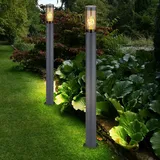 GLOBO Stehlampe Wegeleuchte Pollerleuchte außen Gartenlampen anthrazit IP44 Standleuchte Terrasse, Edelstahl rauchfarben, 1x E27 Fassung, DxH 12,7x110cm, 2er Set