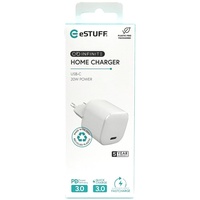 eSTUFF Infinite USB-C Charger EU PD 20W. 1 x USB-C. White, W127225410 (20W. 1 x USB-C. White. Recycled Plastic)