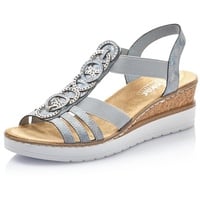 Rieker Damen Keilsandalen V38H8, Frauen Sandalen,offene Schuhe,Strandschuhe,Keilsandaletten,Keilabsatz,Wedge-Heel,hoch,blau (12),41 EU / 7.5 UK