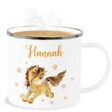 Emaille Becher Blechbecher - Einhorn Unicorn mit Namen - 300 ml - Weiß Silber - personalisierte kinder personlisierte tassen name und eigenem einem personalisiertes motiv sachen personalisierung