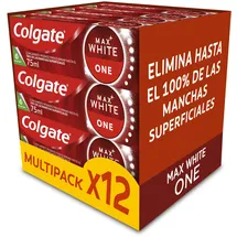 Colgate Max White One Zahnpasta, 12 x 75 ml, klinisch getestete Formel, entfernt bis zu 100% der oberflächlichen Flecken, 1 Ton weißere Zähne in 1 Woche