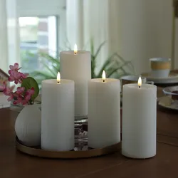 LED Kerzenset UNIQUE - Rustik-Optik - H: 15cm - mit Batterien und Fernbedienung ...