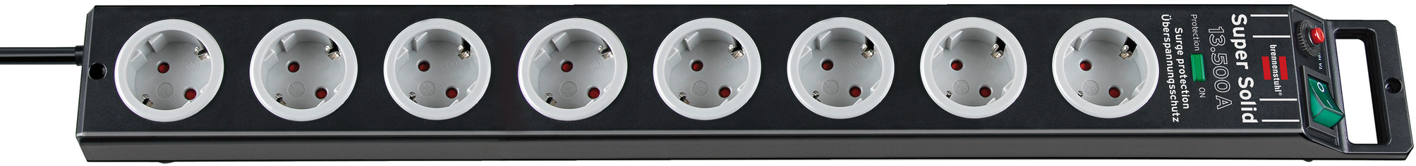 Brennenstuhl Super-Solid, Steckdosenleiste 8-fach mit Überspannungschutz, schwarz, 2,5m Kabel