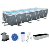 Bestway Power Steel Frame Pool Komplett-Set mit Filterpumpe 549 x 274 x 122 cm, Marmor-Optik (Schiefergrau), eckig