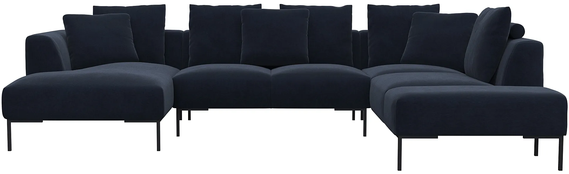 FLEXLUX Ecksofa »Sava U-Form, bequem und komfortabel durch den hochwertigen Sitzaufbau«, Schwarze Metallfüße, mit losen Rückenkissen, Luxuriöses Sitzkomfort FLEXLUX Royal Blue