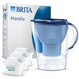 Brita Wasserfilter Kanne Marella blau (2,4l) inkl. 3x MAXTRA PRO All-in-1 Wasserfilterkartusche – Filter zur Reduzierung von Kalk, Chlor, Blei, Kupfer & geschmacksstörenden Stoffen im Wasser