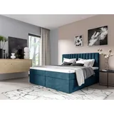 Fun Möbel Boxspringbett Schlafzimmerbett Linnea 200x220cm Stoff Blau inkl. Bettkasten