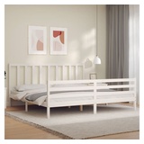 vidaXL Bett Massivholzbett mit Kopfteil Weiß 200x200 cm weiß 205.5 cm x 205.5 cm x 100 cmvidaXL