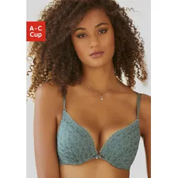 Push-up-BH S.OLIVER "Clarissse", Damen, Gr. 70, Cup C, blau (petrol), Microtouch, Obermaterial: 94% Polyamid, 6% Elasthan, feminin, BHs, mit feiner Spitze und Trägern in Bänder-Optik