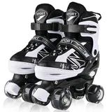 LOKJIJI Rollschuhe für Kinder Jungen Mädchen Anfänger, Einstellbar 4 Größen für Kinder und Jugendliche Teenager, Quad Schwarz & Weiß Rollschuhe für Sport (Small_28-32 EU)