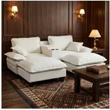 Okwish Ecksofa Chenille 155 x 90 x 224 cm Beige mit Kissen