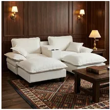 Okwish Ecksofa Chenille 155 x 90 x 224 cm Beige mit Kissen