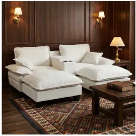 Okwish Ecksofa Chenille 155 x 90 x 224 cm Beige mit Kissen