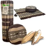 livasia Meditationskissen Yogakissen Set XL - Zafu Ø 38x15cm / Matte 75x75x4,5cm, Kapok, vegan, handgefertigt braun
